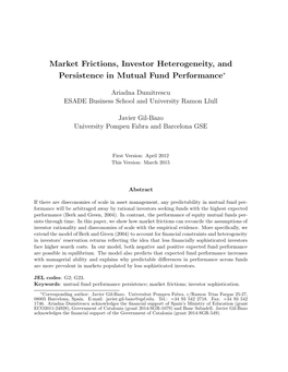 Market Frictions, Investor Heterogeneity, and Persistence in Mutual Fund Performance∗