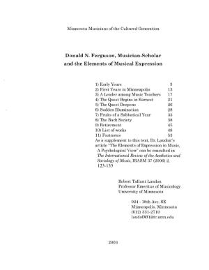 Donald N. Ferguson, Musician-Scholar and the Elements of Musical Expression