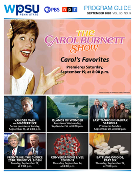 Carol's Favorites Premieres Saturday, September 19, at 8:00 P.M