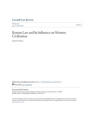 Roman Law and Its Influence on Western Civilization Hessel E
