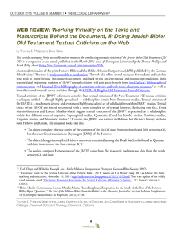 WEB REVIEW: Working Virtually on the Texts and Manuscripts Behind the Document, II: Doing Jewish Bible/ Old Testament Textual Criticism on the Web