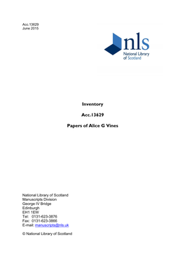 Inventory Acc.13629 Papers of Alice G Vines