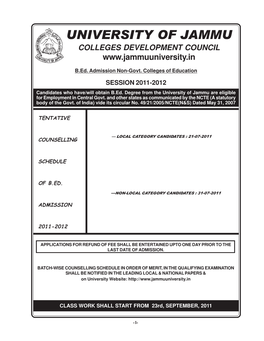 Non-Govt. Colleges of Education SESSION 2011-2012 Candidates Who Have/Will Obtain B.Ed