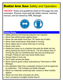 Radial Arm Saw Safety and Operation