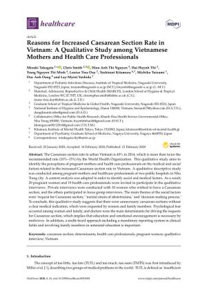 Reasons for Increased Caesarean Section Rate in Vietnam: a Qualitative Study Among Vietnamese Mothers and Health Care Professionals