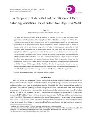 A Comparative Study on the Land Use Efficiency of Three Urban Agglomerations—Based on the Three-Stage DEA Model