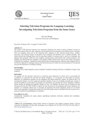 Selecting Television Programs for Language Learning: Investigating Television Programs from the Same Genre
