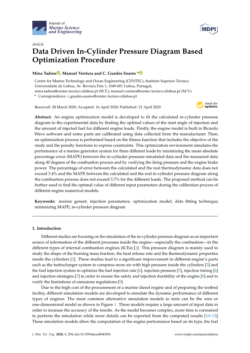 Data Driven In-Cylinder Pressure Diagram Based Optimization Procedure