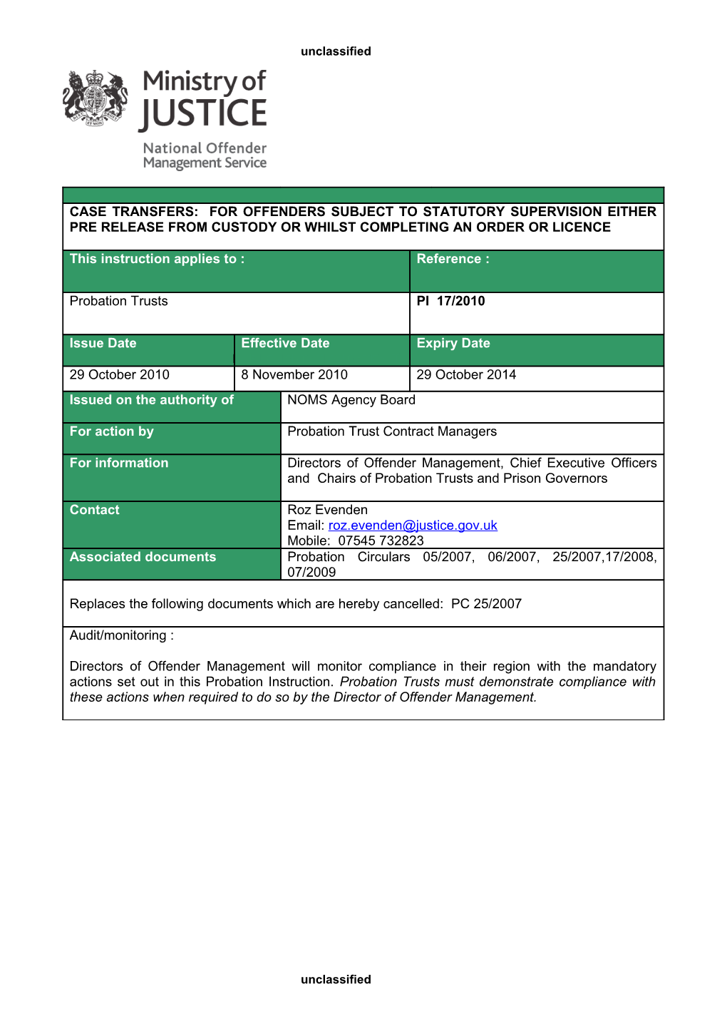 Probation Instruction - 17-2010 - Case Transfers