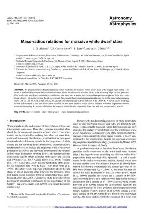 Mass-Radius Relations for Massive White Dwarf Stars