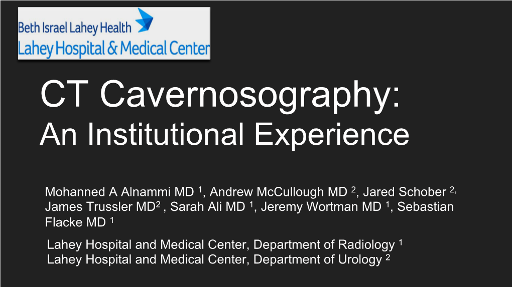 CT Cavernosography: an Institutional Experience