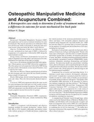 Osteopathic Manipulative Medicine and Acupuncture Combined