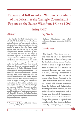 Balkans and Balkanisation: Western Perceptions of the Balkans in the Carnegie Commission’S Reports on the Balkan Wars from 1914 to 1996