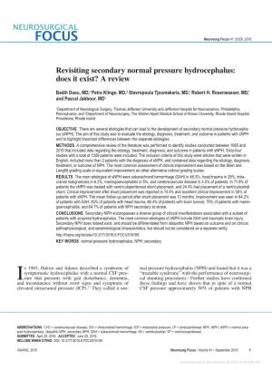 Revisiting Secondary Normal Pressure Hydrocephalus: Does It Exist? a Review