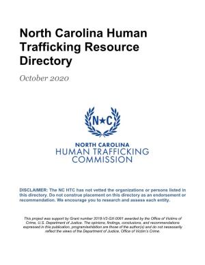 North Carolina Human Trafficking Resource Directory October 2020