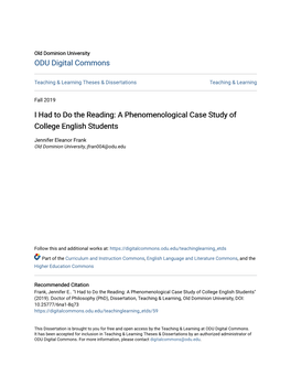 A Phenomenological Case Study of College English Students