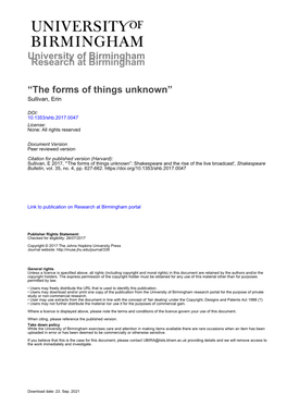 The Forms of Things Unknown” Sullivan, Erin
