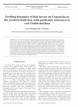 Feeding Dynamics of Fish Larvae on Copepoda in the Western Irish Sea, with Particular Reference to Cod Gadus Morhua