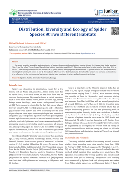 Distribution, Diversity and Ecology of Spider Species at Two Different Habitats