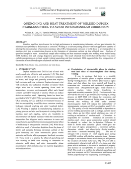 Quenching and Heat Treatment of Welded Duplex Stainless Steel to Aviod Intergranular Corrosion