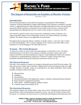 The Impact of Homicide on Families of Murder Victims September, 2010