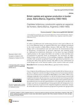 British Capitals and Agrarian Production in Border Areas. Bahía Blanca, Argentina (1860-1900)