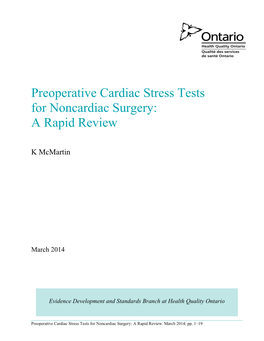 Preoperative Cardiac Stress Tests for Noncardiac Surgery: a Rapid Review