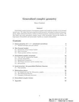 Generalized Complex Geometry