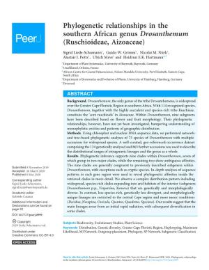 Phylogenetic Relationships in the Southern African Genus Drosanthemum (Ruschioideae, Aizoaceae)
