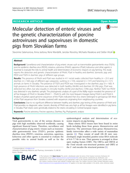 Molecular Detection of Enteric Viruses and the Genetic Characterization Of