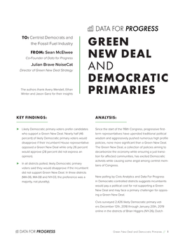 Green New Deal and Democratic Primaries