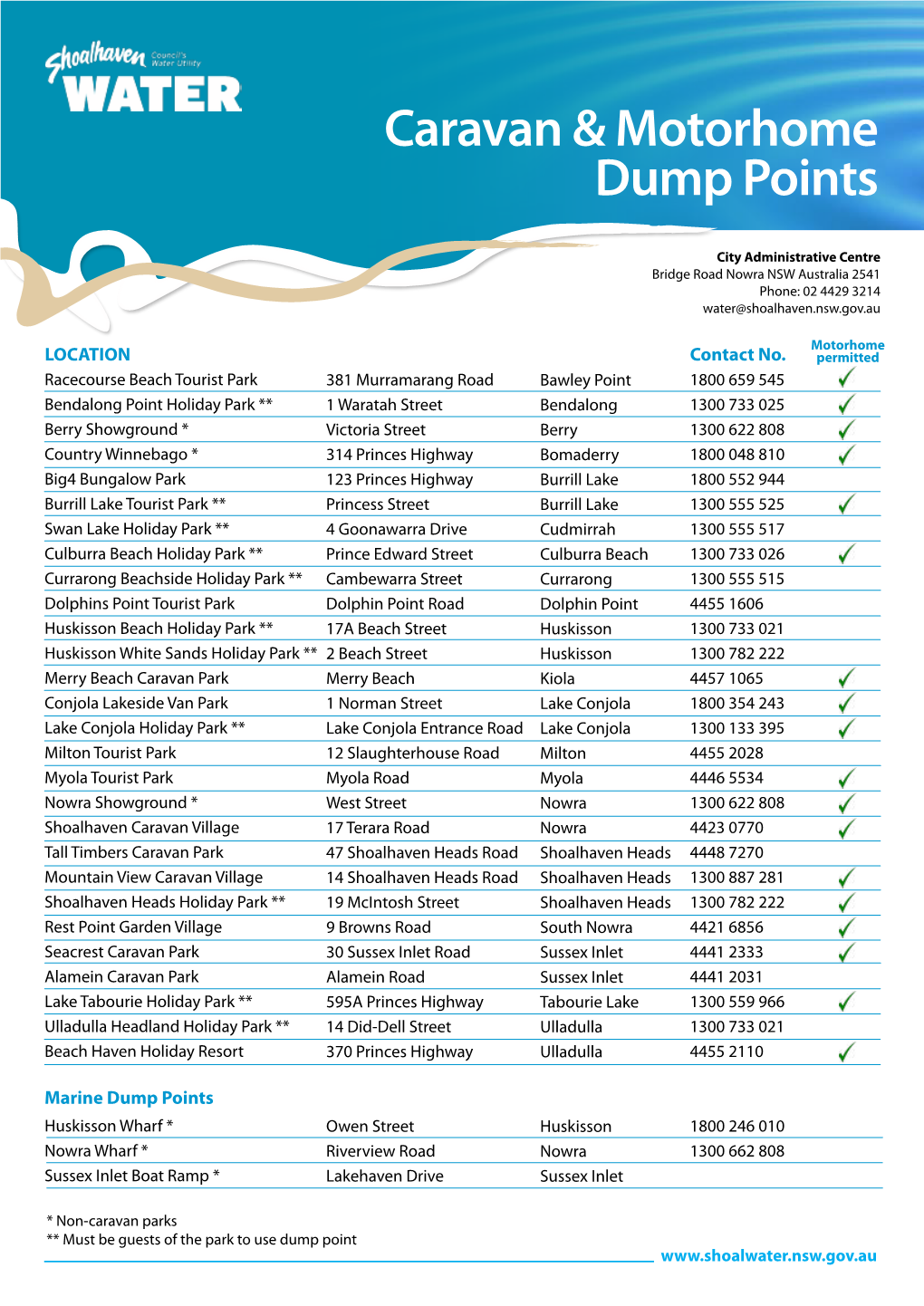 Caravan & Motorhome Dump Points