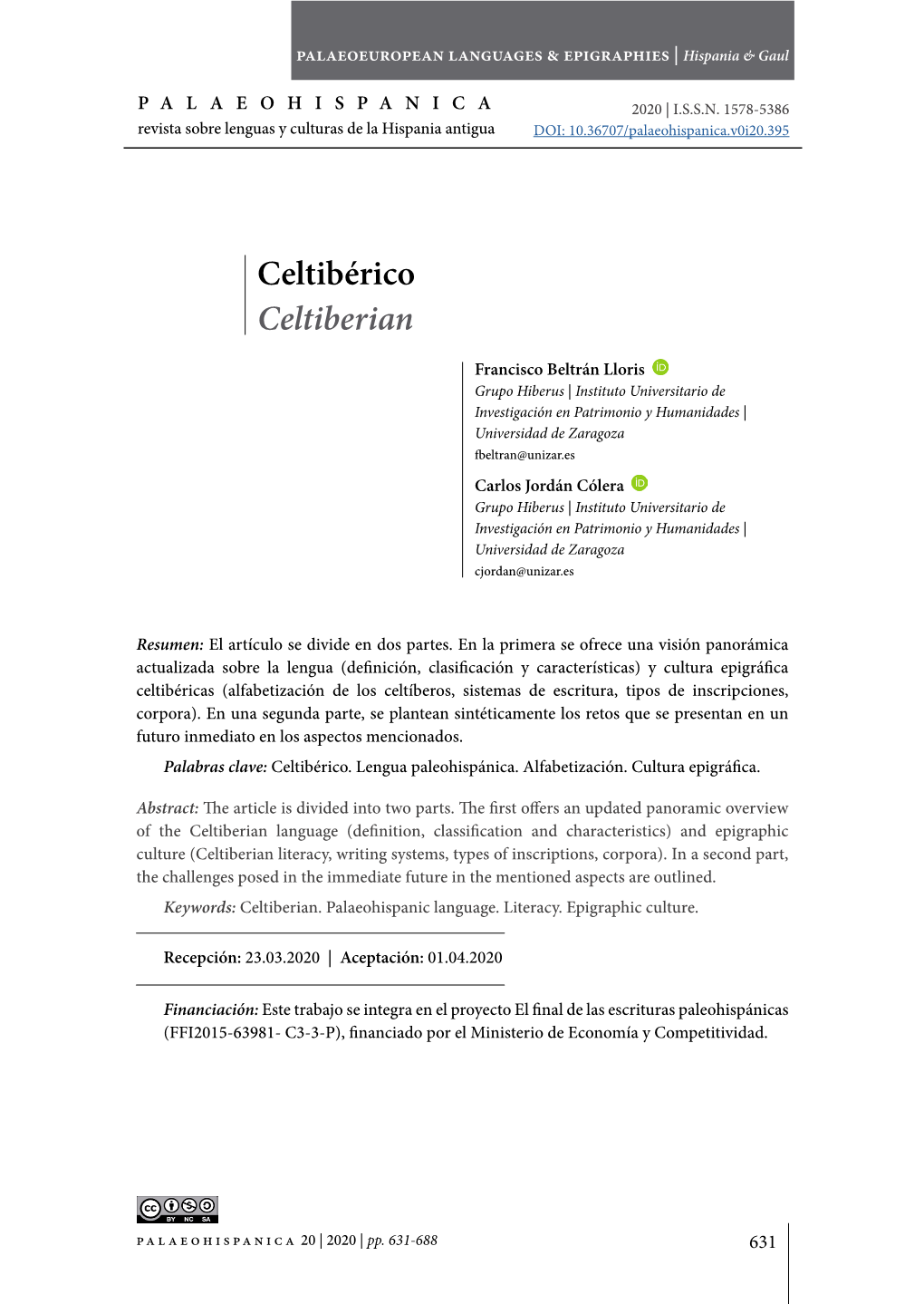 19. Celtibérico, Por Francisco Beltrán Lloris Y Carlos Jordán Cólera