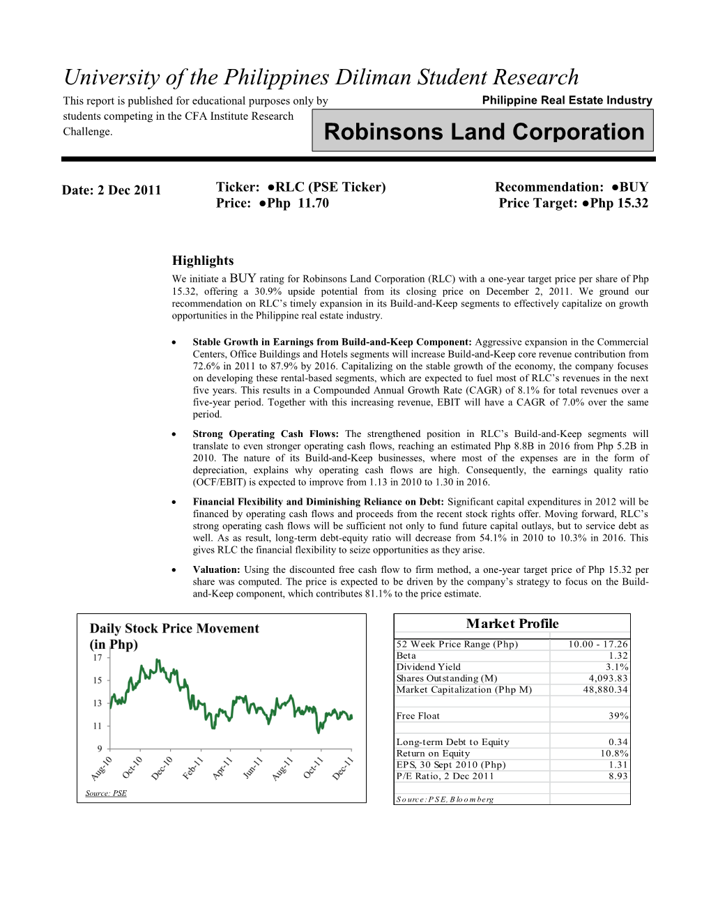 University of the Philippines Diliman Student Research Robinsons Land