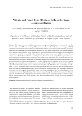 Altitude and Forest Type Effects on Soils in the Jizera Mountains Region