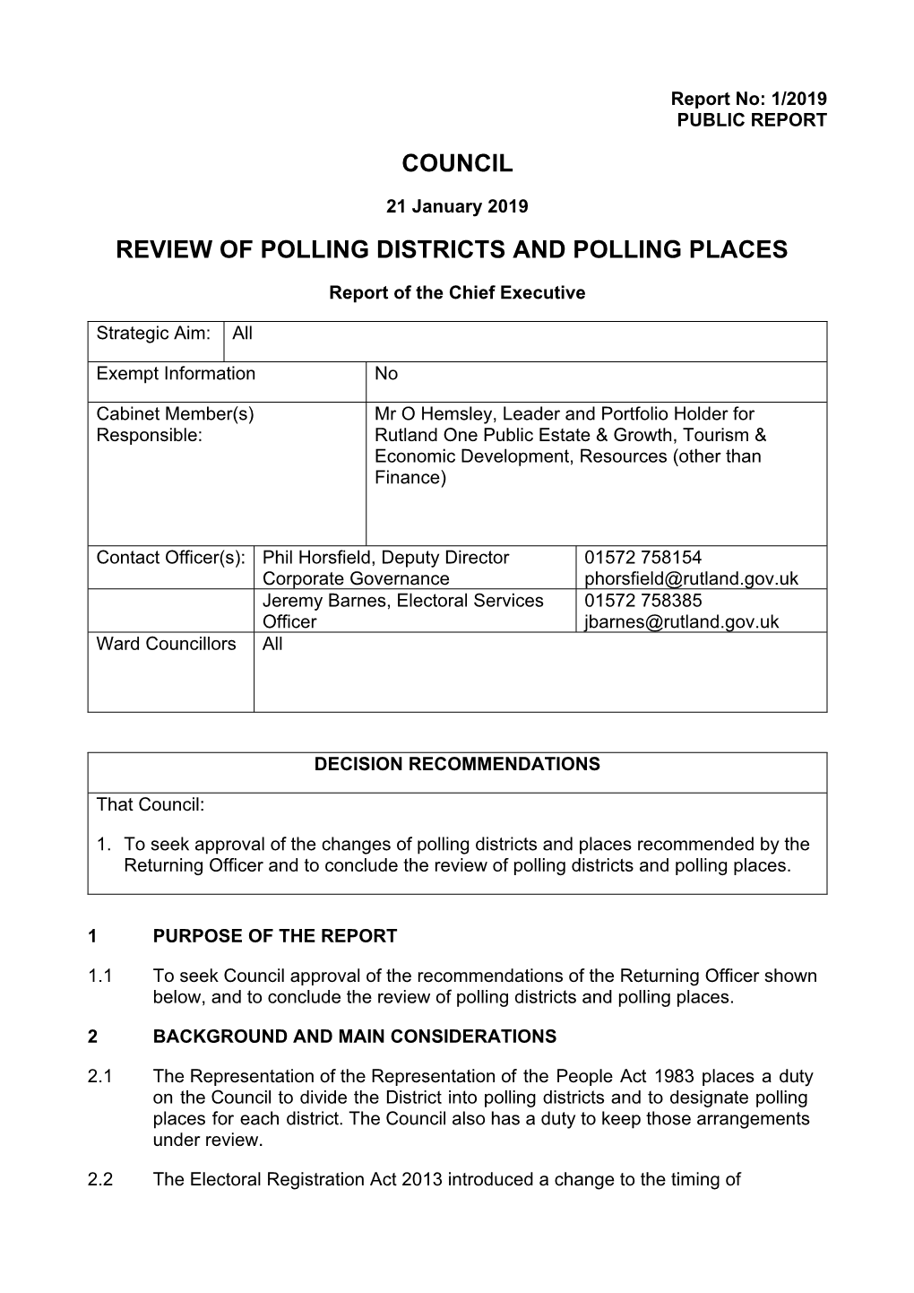 Council Review of Polling Districts and Polling Places