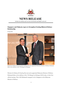 Singapore and Malaysia Agree to Strengthen Existing Bilateral Defence Relationship