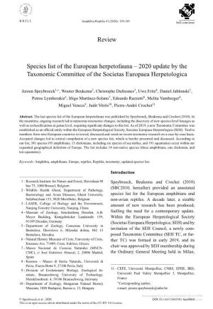Review Species List of the European Herpetofauna – 2020 Update by the Taxonomic Committee of the Societas Europaea Herpetologi