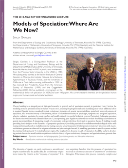 Models of Speciation: Where Are We Now?