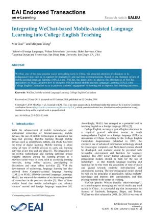 Integrating Wechat-Based Mobile-Assisted Language Learning Into College English Teaching