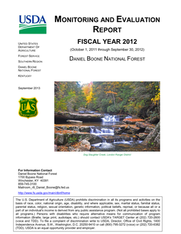 Monitoring and Evaluation Report Fiscal Year 2012 Daniel Boone National Forest Kentucky
