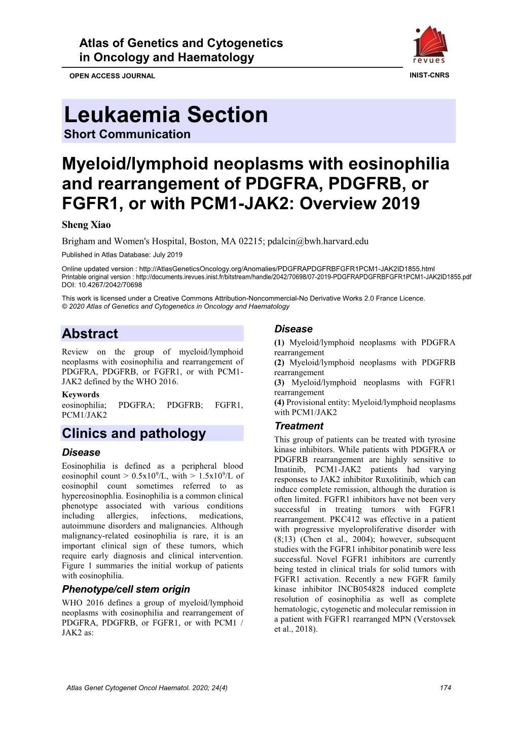 Genetics and Cytogenetics in Oncology and Haematology