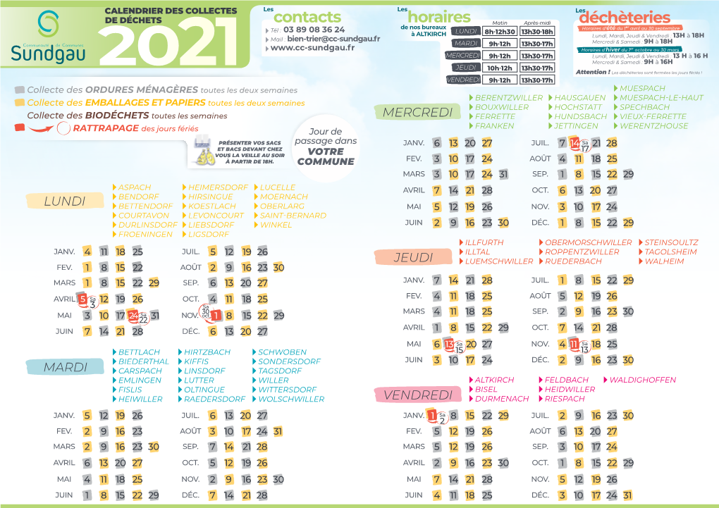 Calendrier Collectes 2021