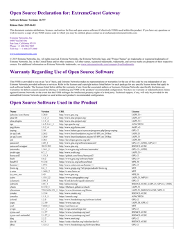 Open Source Declaration For: Extremeguest Gateway Warranty