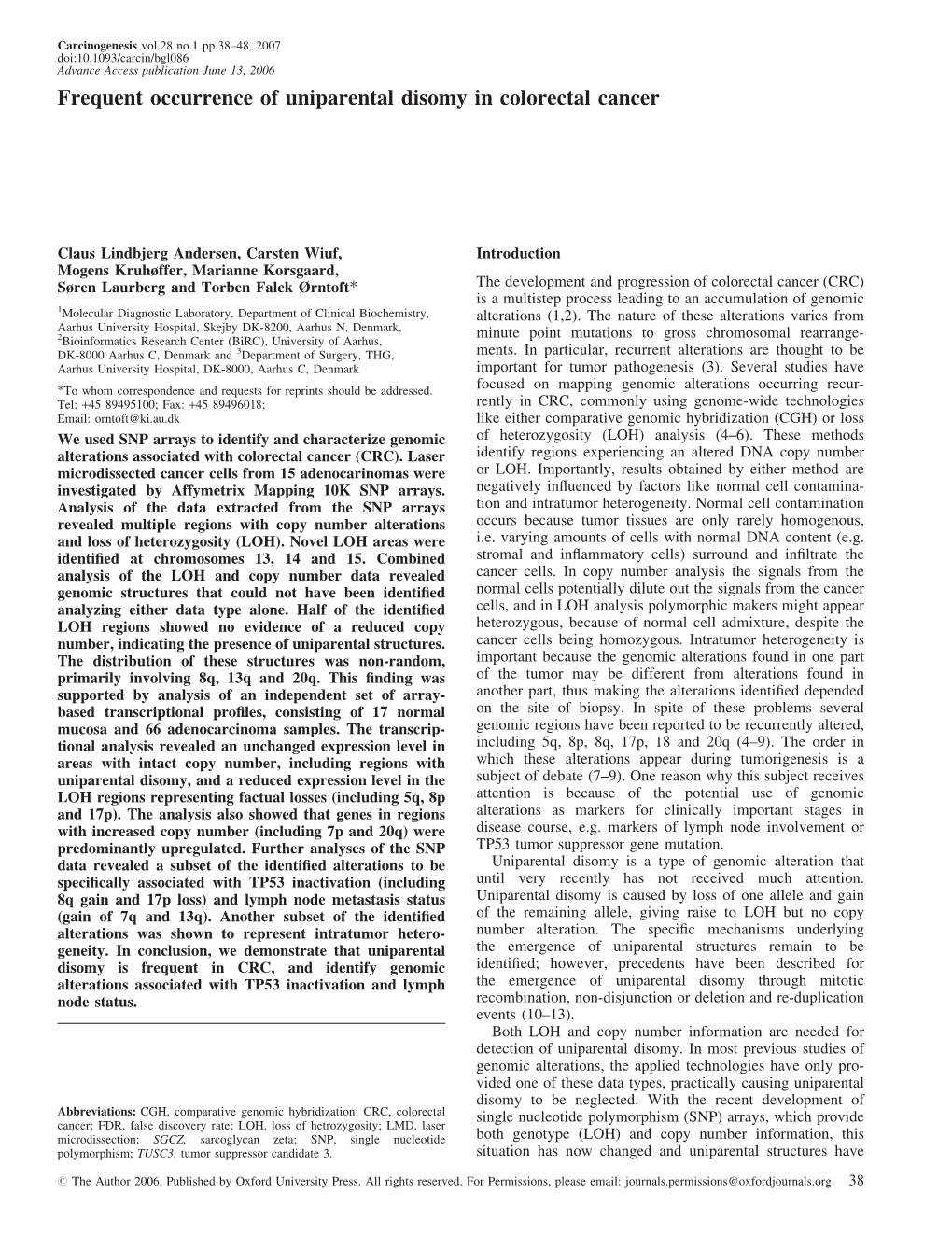 Frequent Occurrence of Uniparental Disomy in Colorectal Cancer