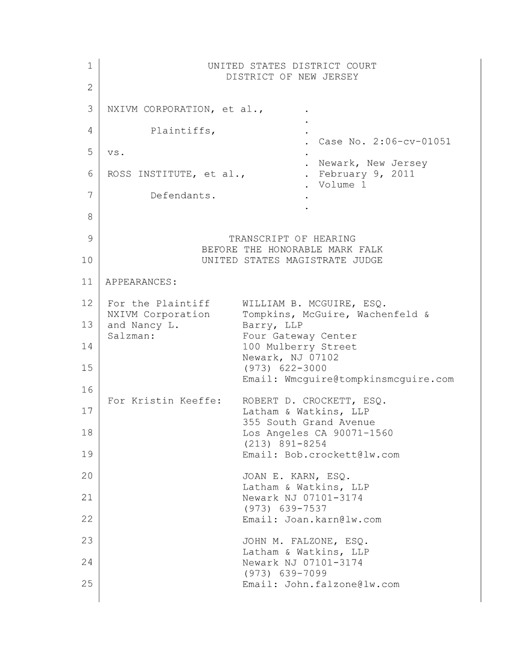 1 2 3 4 5 6 7 8 9 10 11 12 13 14 15 16 17 18 19 20 21 22 23 24 25 United States District Court District of New Jersey Nxivm Corp