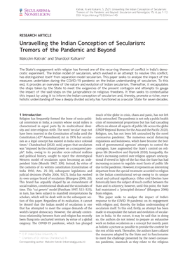 Unravelling the Indian Conception of Secularism: Tremors of the Pandemic and Beyond