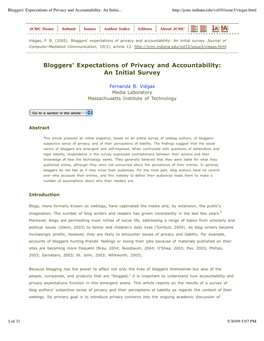 Bloggers' Expectations of Privacy and Accountability an Initial Survey