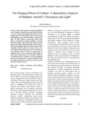 A Speculative Analysis of Matthew Arnold's “Sweetness and Light”