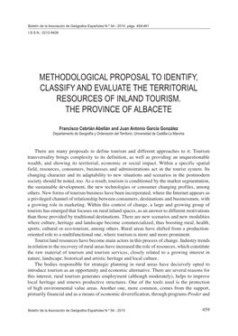 Methodological Proposal to Identify, Classify and Evaluate the Territorial Resources of Inland Tourism